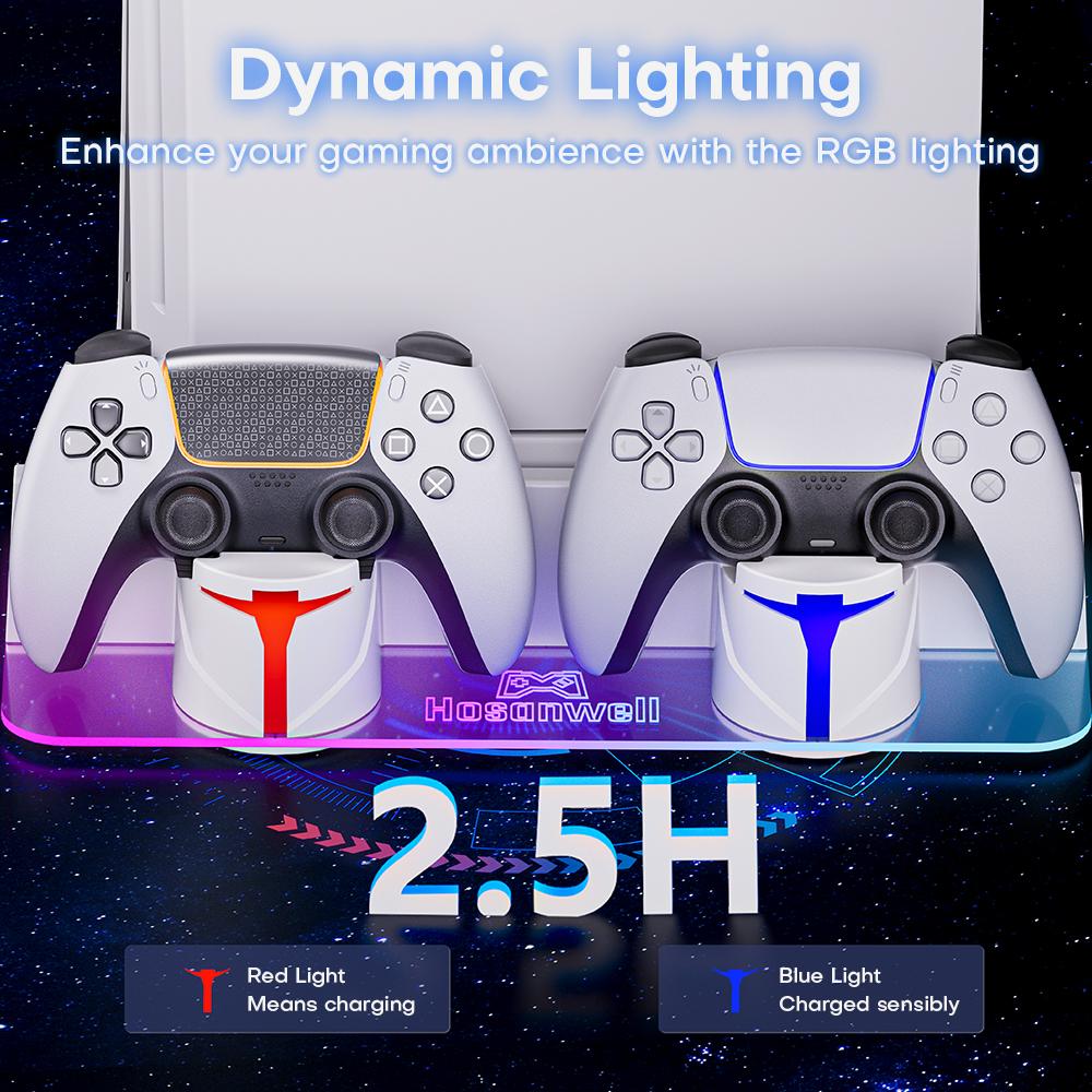 TUODES Wall Mount With Controller Charging Dock RGB Color Stable Metal Stand Charge Station For PS5 / PS5 Pro / Ps5 Slim