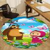 Masha and The Bear Pattern Round Rug, Indoor/Outdoor Mat, for Picnic, Gameroom, Bedroom, Office, Living Room, Home Decor Carpet, Birthday Gift
