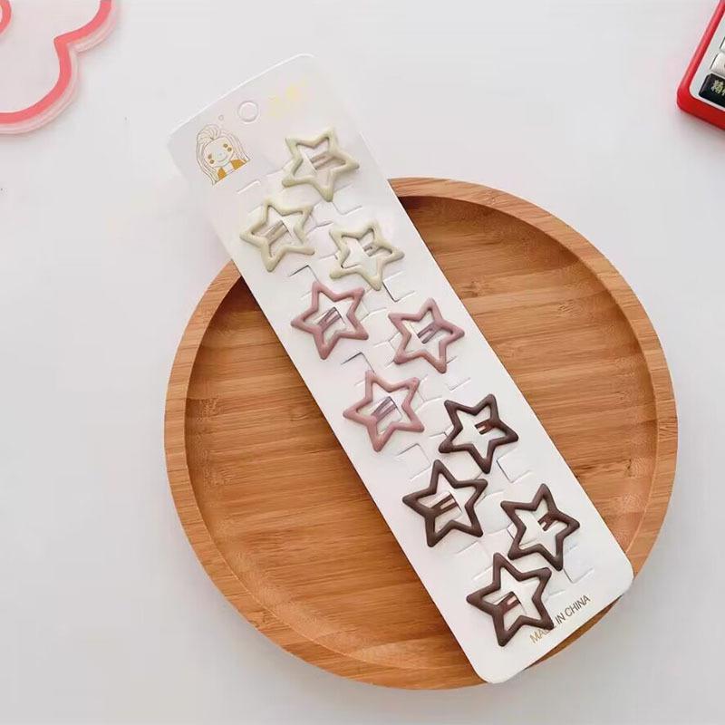Frosted Pentagram Milk Coffee Hairpins for Energetic Girls - Princess Style BB Bangs Clips