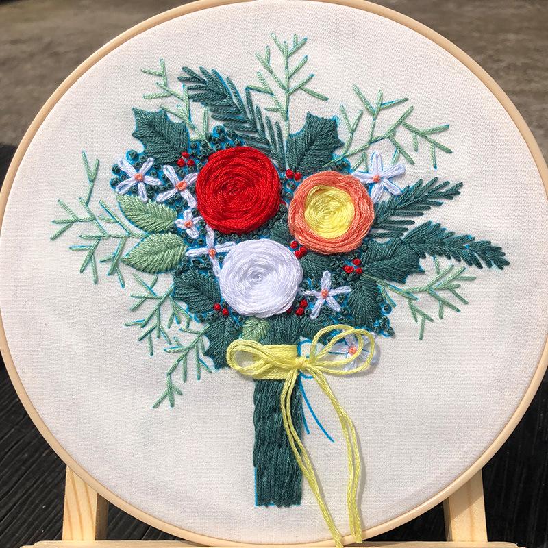 1 European-style 3D Floral DIY Embroidery Fabric Kit