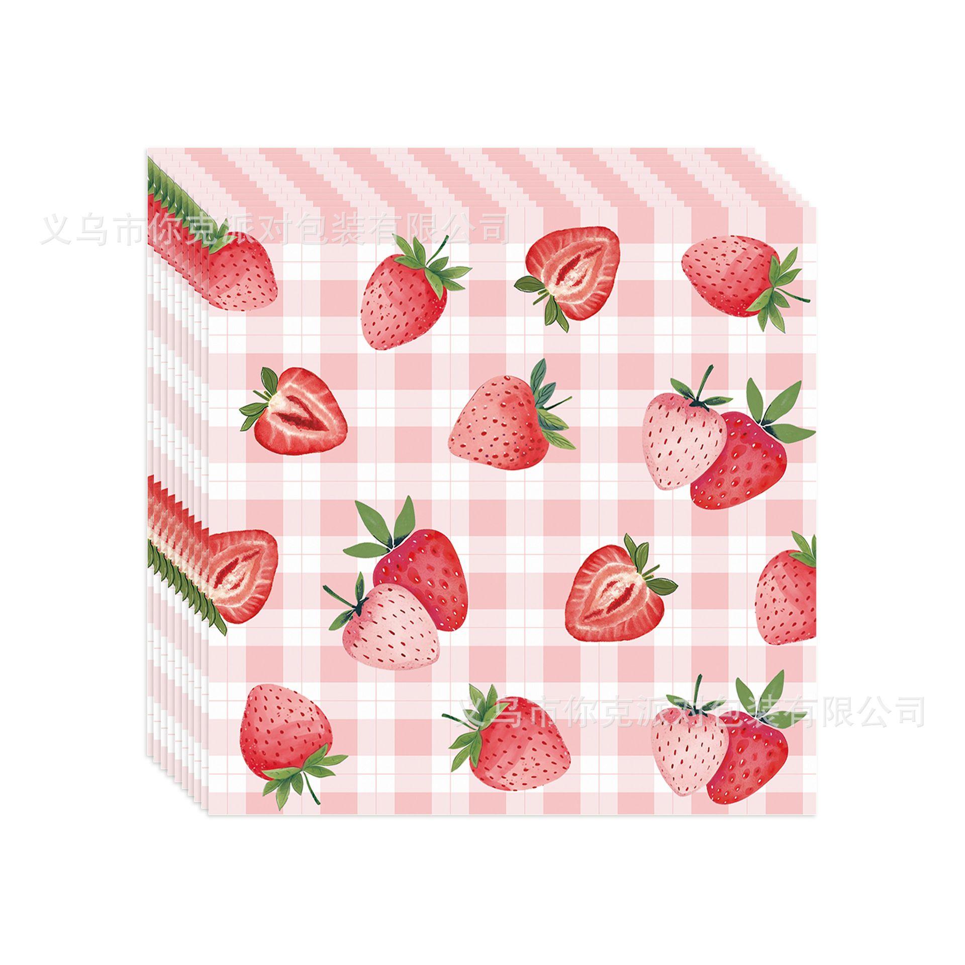

Strawberry-themed Birthday Decoration Party Tableware, Disposable Paper Cups and Plates, Pink Fruit Set for Girls 20 tissues