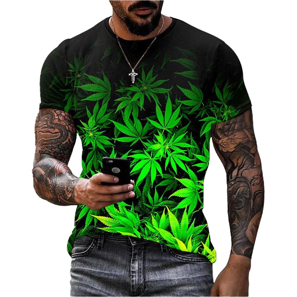 Hengyuan03 Zomer hete verkoop creatief 3D geprint wietblad T-shirt met casual persoonlijkheid en modieuze straat korte mouwen L