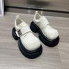 British Trendy Cool Square Head Small Leather Shoes for Women's 2025 Autumn New Models, Jue Jue Zi Thick-soled Heightening Metal Buckle Loafers