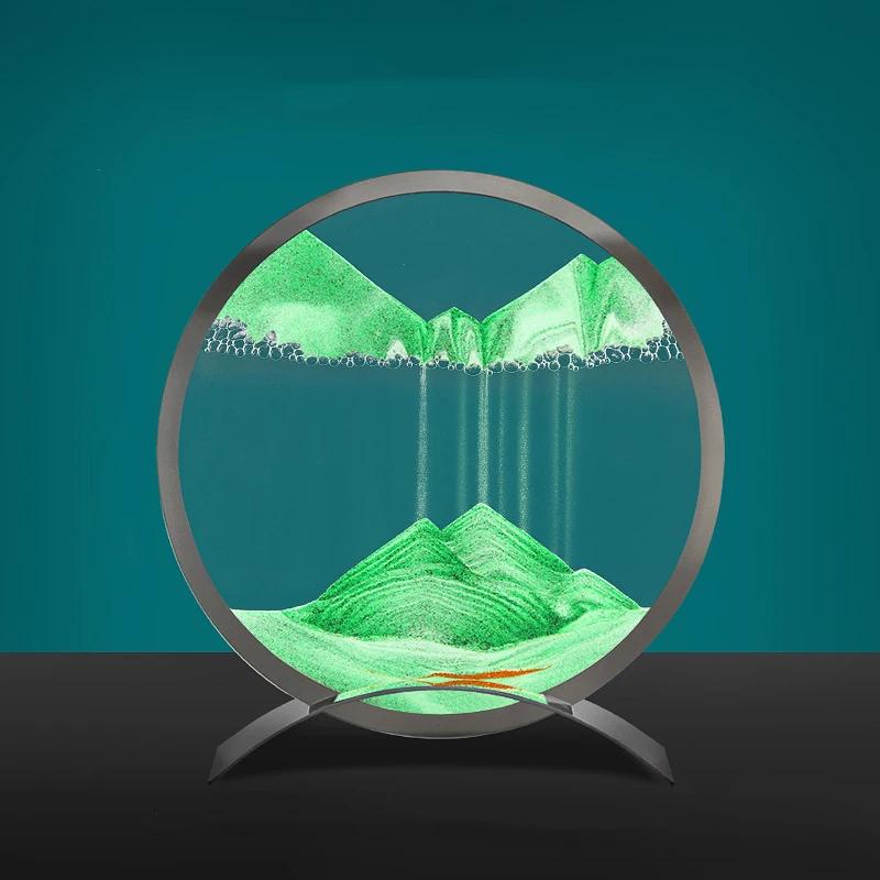 Sandscape Moving Sand Art Picture Round Glass Quicksand Hourglass Metal Base 3D Deep Sea Flowing Sand Painting Home Decor Gifts