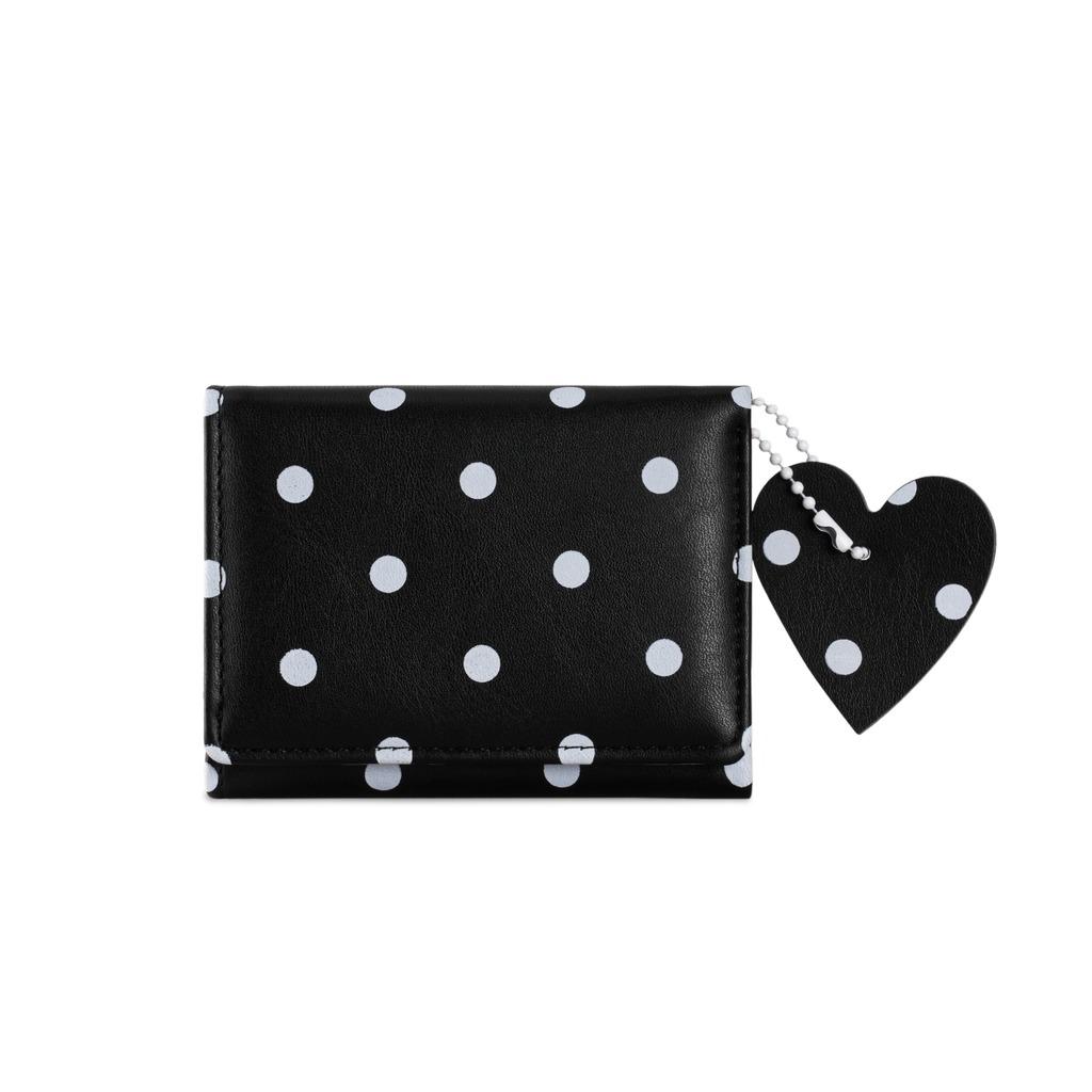 

Women S Bifold Wallet Sweet Card Holder Purse Key Hanging Pouch Pu Material Polka Dot Wallet For Everyday Use Outfit Matching чорний