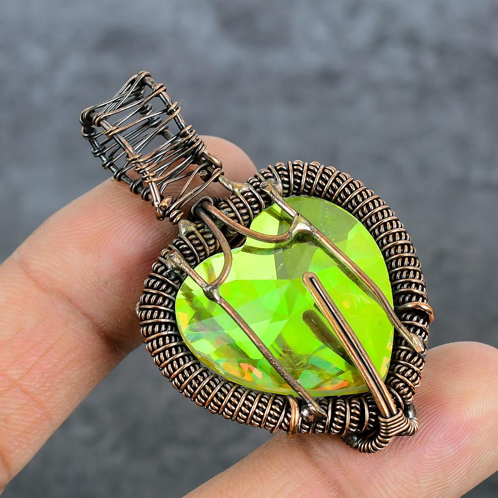 Natural Citrine Gemstone Handmade Copper Wire Wrap Jewelry Pendant 2.21" n9h47