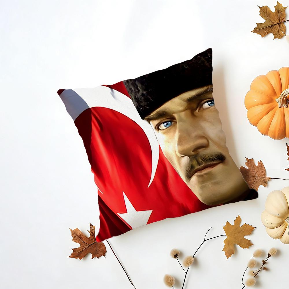 Historical Patriotic M-Mustafa Kemal A-Ataturk Cushion Cover Washable Linen Pillowcase Soft For Daily Sofa Bed Home Room Decor