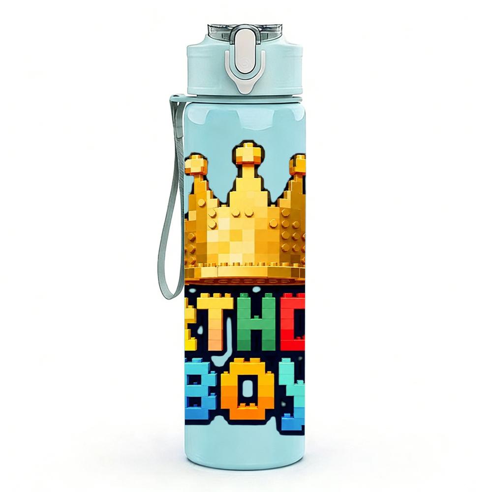 1PC Birthday Boy Crown Letter Graphic 750ml Color Plastic Water Bottle Leakproof Flip Straw Lid For Sports Office Home Use