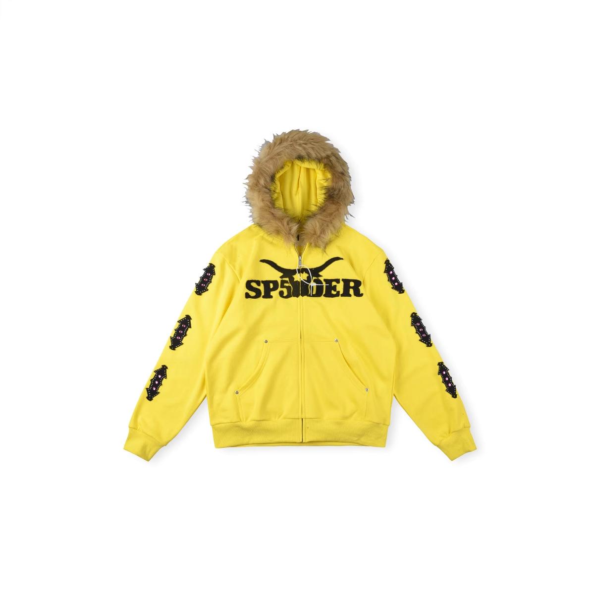 Унисекс худи в уличном стиле 25FW: Кардиган на молнии в европейско-американском стиле с вышитым логотипом Small жёлтый