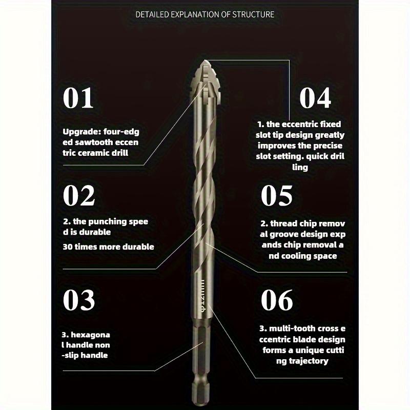 7pcs Four-blade Sawtooth Dry Eccentric Drilling Household Ceramic Glass Concrete Wet and Dry Tungsten Steel Drilling Bit.