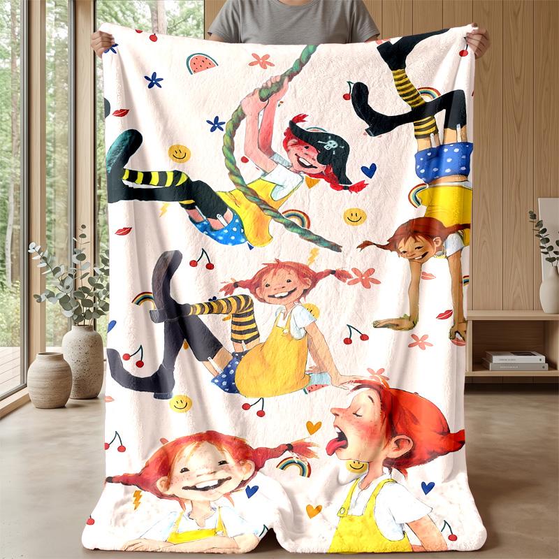 Pippi Langstrumpf Bedruckte Flanelldecke Gemütliche Hautfreundliche Warme Überwurfdecke für Sofa Bett Innenbereich Tägliche Nutzung