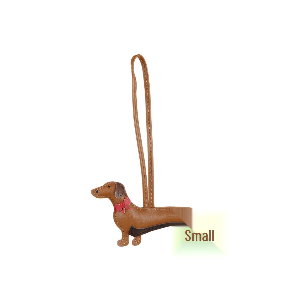 Exquisite Handmade PU Leather Sausage Dog Keychain Pendant - Cartoon Puppy Car Accessory