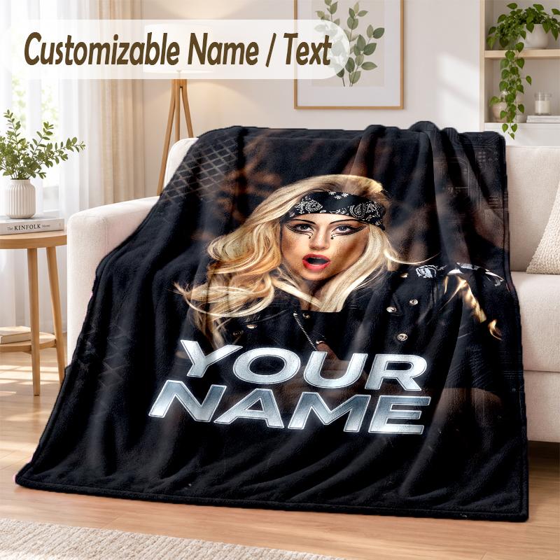 Lady Gaga Custom Name Flannel Throw Blanket Soft Warm for Sofa Bed Indoor Home Use