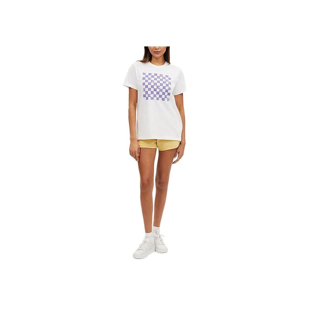Coach Checkered Round Neck Pullover Short Sleeve T-Shirt Women Tops White CR901-WHT