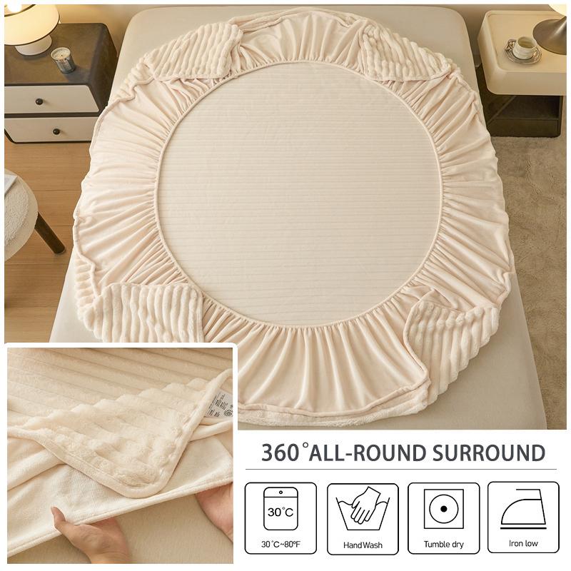 Fluffy Plush Fitted Bed Sheet with Elastic Band Solid Color Mattress Protective Cover Thick Bedspread for Single Double Bedsheet