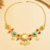Retro Ethnic Style Metal Hollow Pendant With Colorful Matching Necklace For Celebrating Festivals And Events To Wear