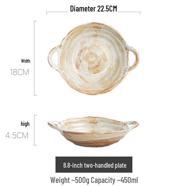 Retro Hand-Brushed Coarse Pottery Salad Plate: High-Style Tableware for Home and Homestay.
