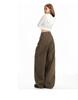 Women's Winter Brown Coffee Wide-Leg Jeans: Relaxed, Floor-Length, Slimming Fit
