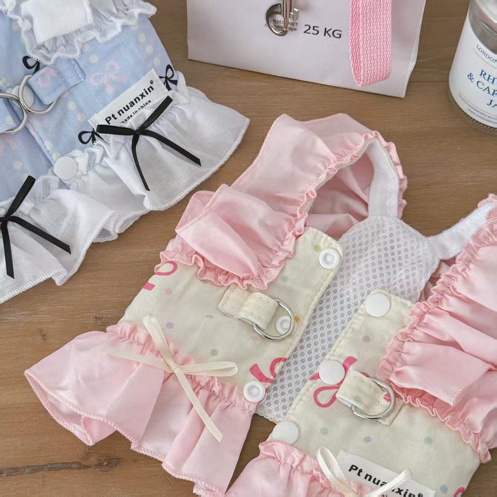 New Pet Dog Dog Clothes Lace Princess Skirt Chest Strap Leash Set Spring and Autumn Summer
