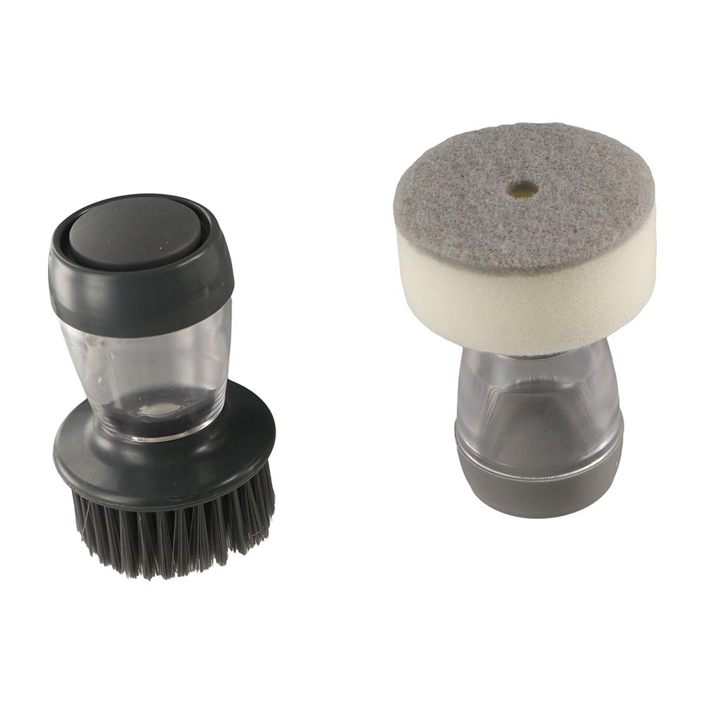 Upright Liquid Adding Pot Washing Brush Grey Replaceable Brush Head Soap Dispensing Dish Washing Brush Detachable