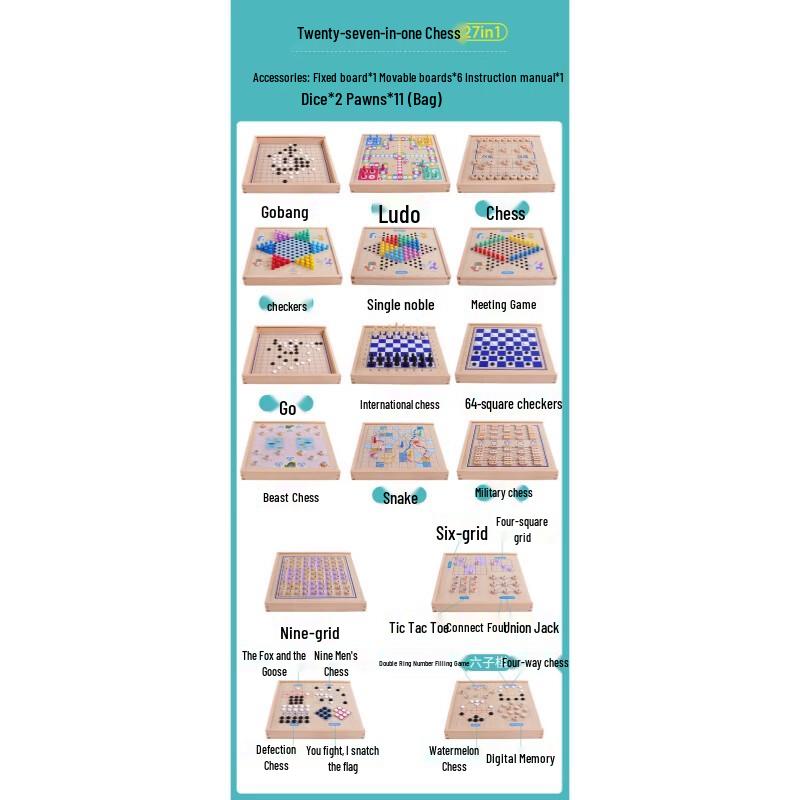 

Brangdy Wooden 27-in-1 Multifunction Game Set