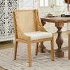 Cadeiras de Jantar em Rattan, Estrutura em Madeira Maciça com Braços Decorativos, Assento Estofado em Linho, Acabamento Natural, Bege, Pacote Individual,DE1893BG