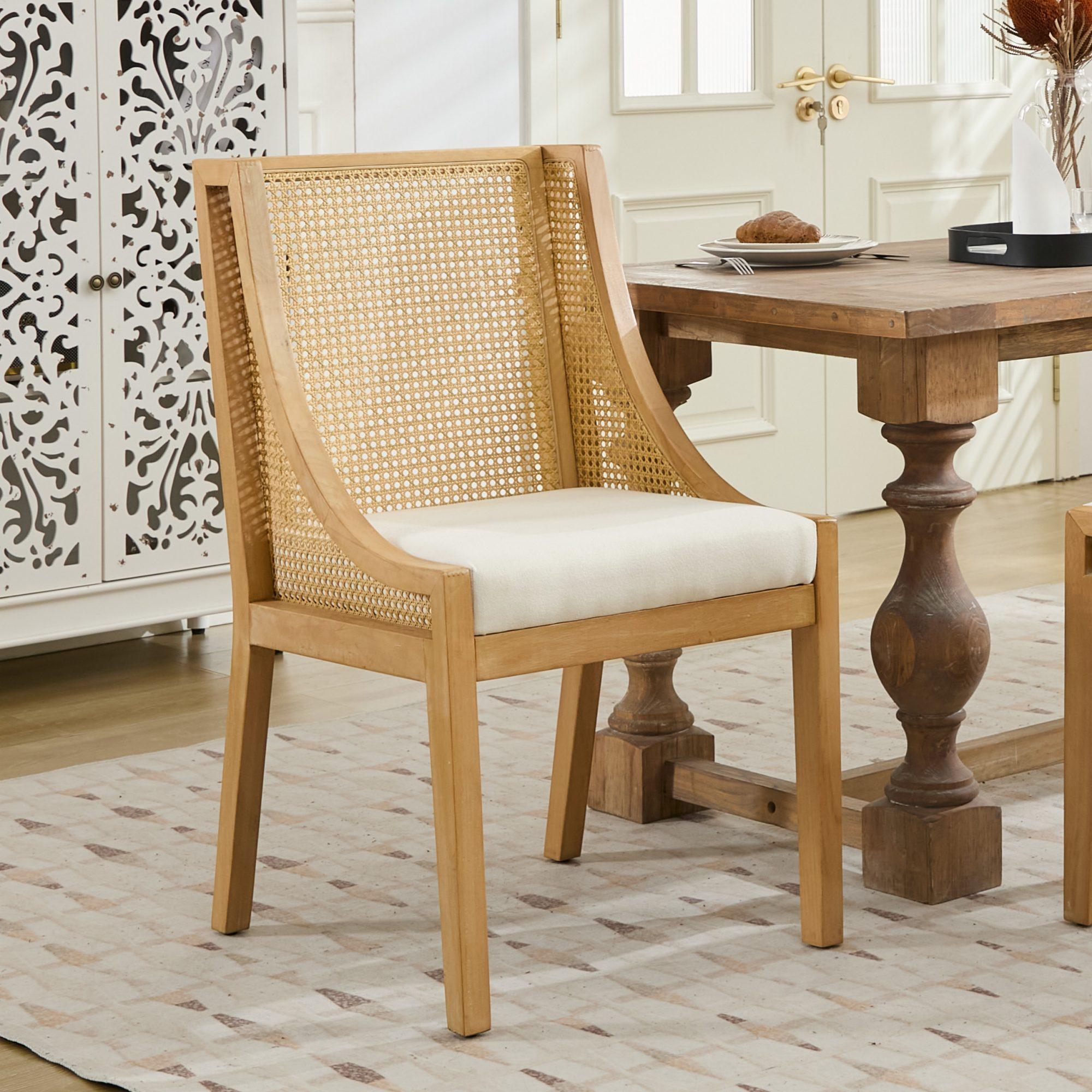 Rattan Dining Chairs, Solid Wood Frame