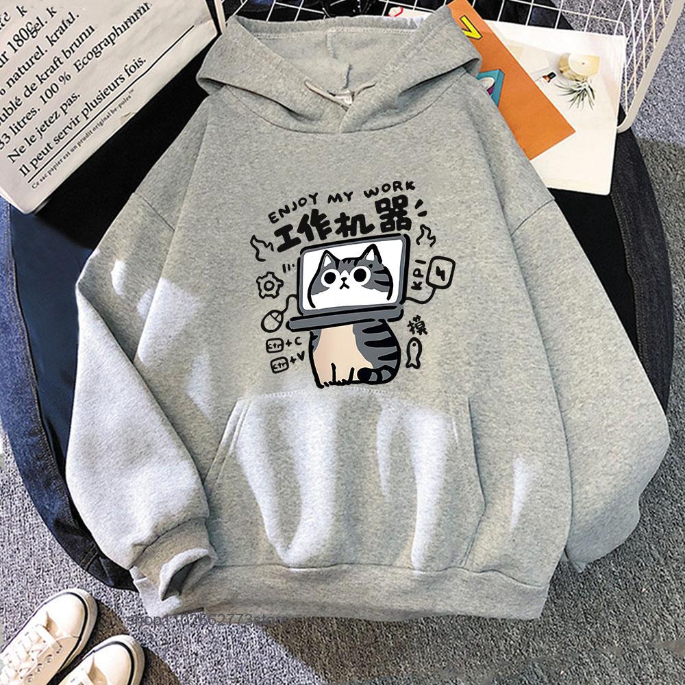 Cartoon Cat Hoodies for Women Is An Abstract Work Machine Mans Sweatshirt Long Sleeved Leisure Outdoor Popular Clothes