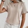 Damska letnia bluzka z krótkim rękawem i falbankami, z okrągłym dekoltem i krótkim rękawem