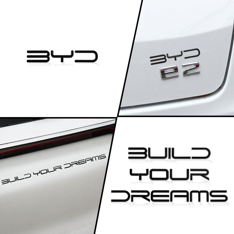PO2 3D Chrome Metal Car Back Trunk Tailgate Sticker Build Your Dreams Emblem Badge Decor For BYD Logo HAN TANG ATTO3 E5 E6 S6 S7