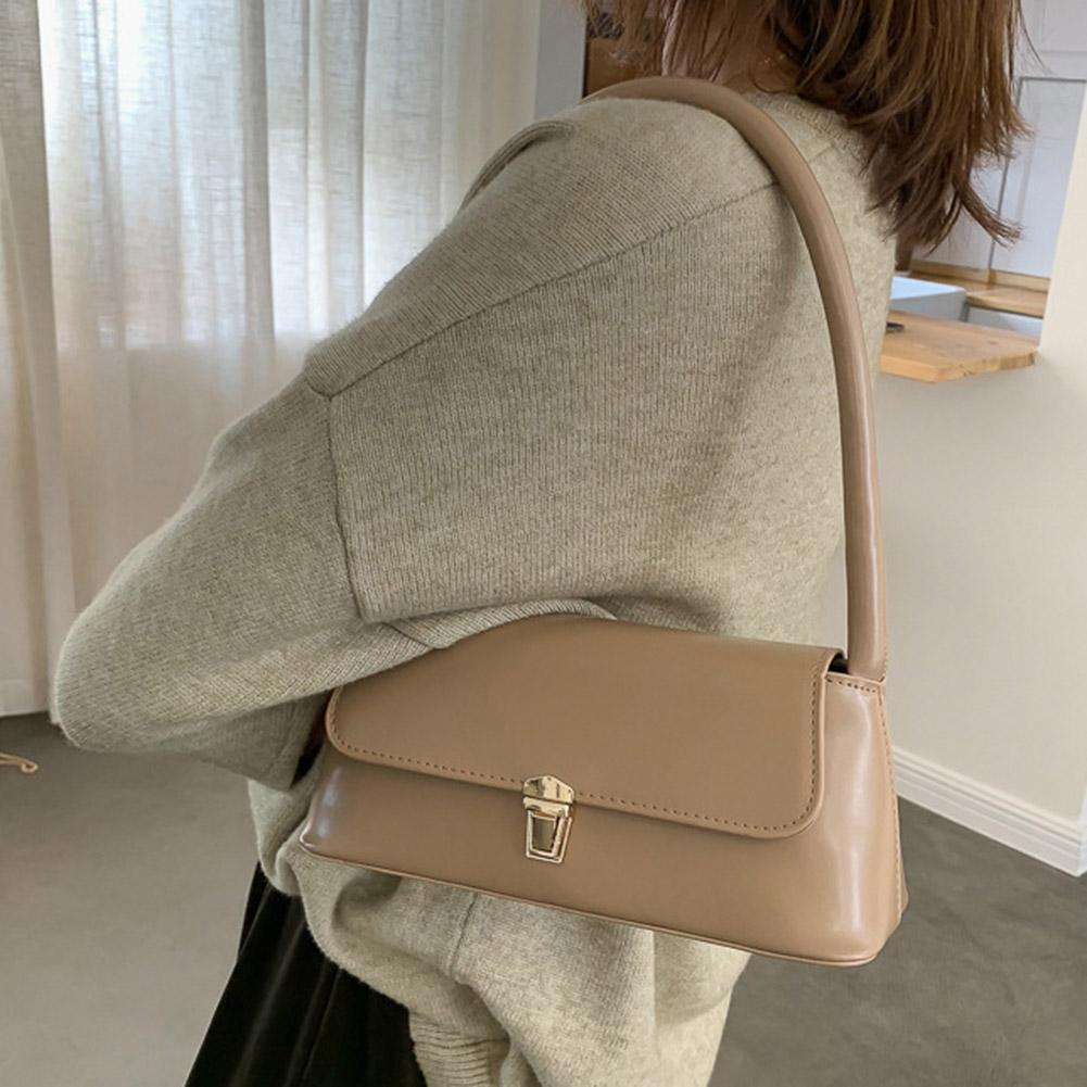 Women Underarm Commute Bag Trendy Retro Tote Bag Portable Casual PU Leather Solid Color Simple Handle Shoulder Bag Handbags