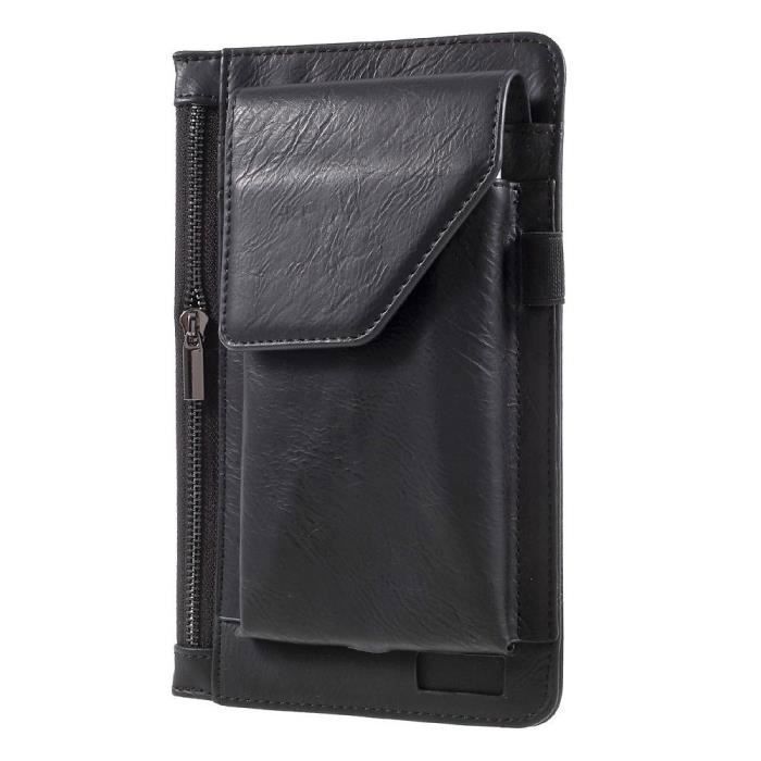 Étui À Ceinture Vertical - VERNEE - THOR E - Noir - Cuir Synthétique - Poche Zippée