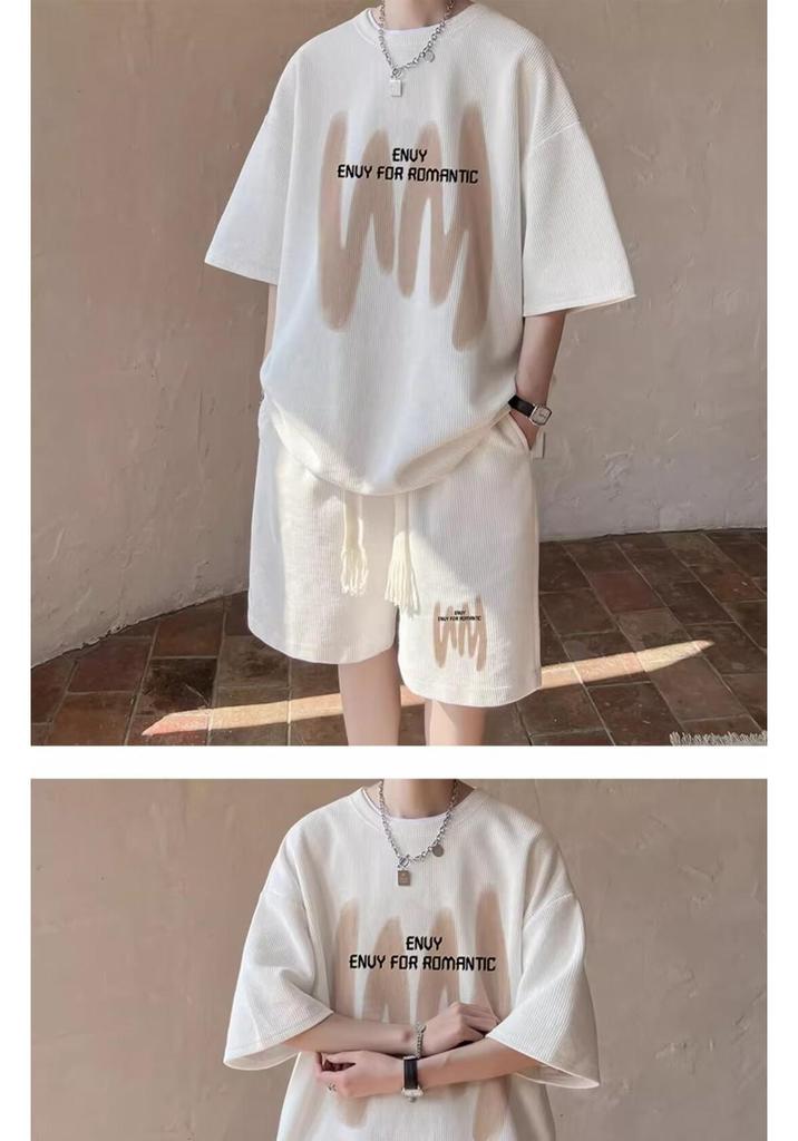 Teen Boys' Casual Summer T-Shirt & Shorts Set, Loose Fit Sportswear for a Stylish Look