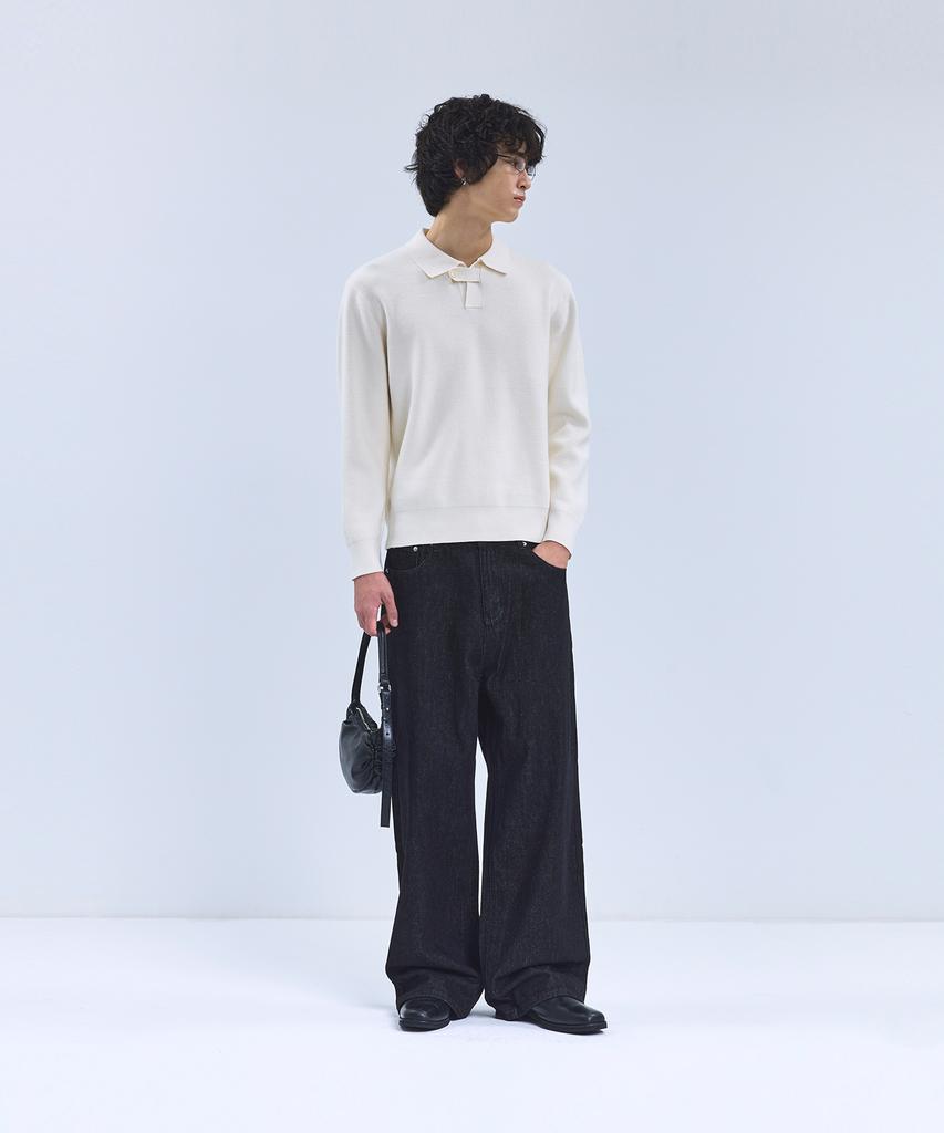 IRONYPORNO WHITELINE 86-Iroj367 Collar Placket Long Sleeve Knit Ivory