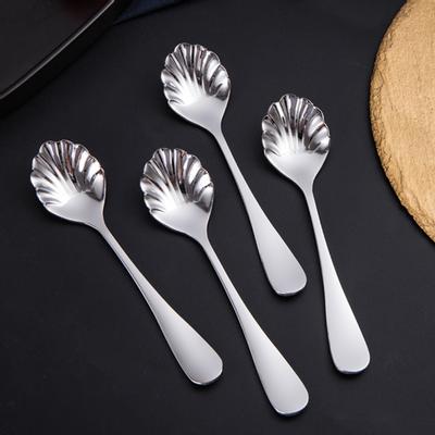 Dessert Spoon Mirror Polish Shell Shape Stainless Steel Home Fruit Spoon for Kids