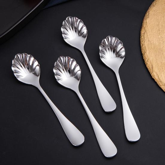 Dessert Spoon Mirror Polish Shell Shape Stainless Steel Home Fruit Spoon for Kids