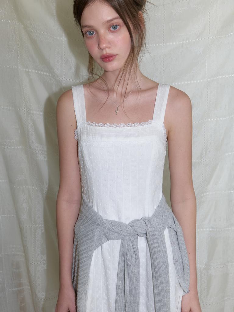 Liel Pompom Lace Dress (White)