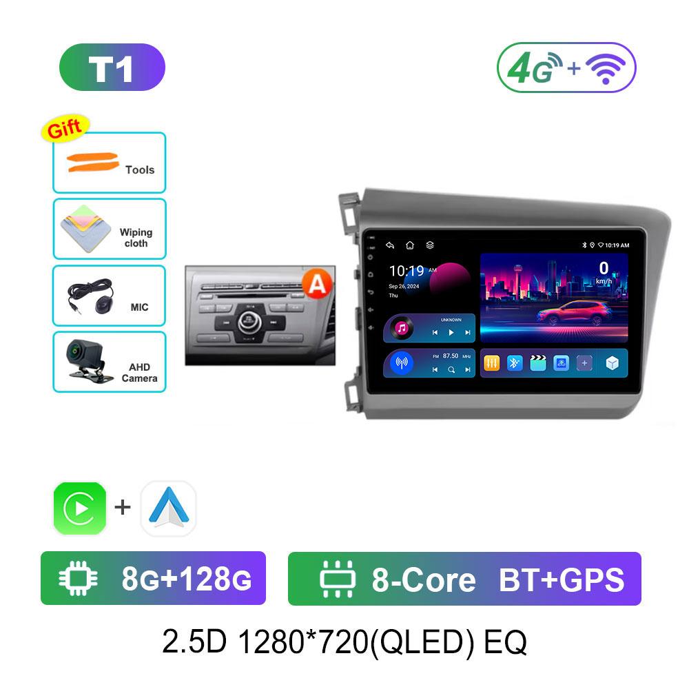 Android 14 Car Radio Multimedia Player for For Honda Civic 9 2012 - 2015 GPS Navi WiFi QLED Screen DSP Stereo 4G Cooling Fan