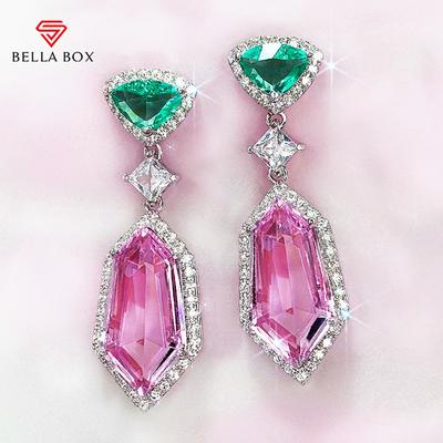 Persönlichkeit Unregelmäßigen CZ Baumeln Ohrringe Für Frauen Grün/Weiß/Rosa Stein Ästhetischen dame Ohrringe Partei Schmuck Trendy