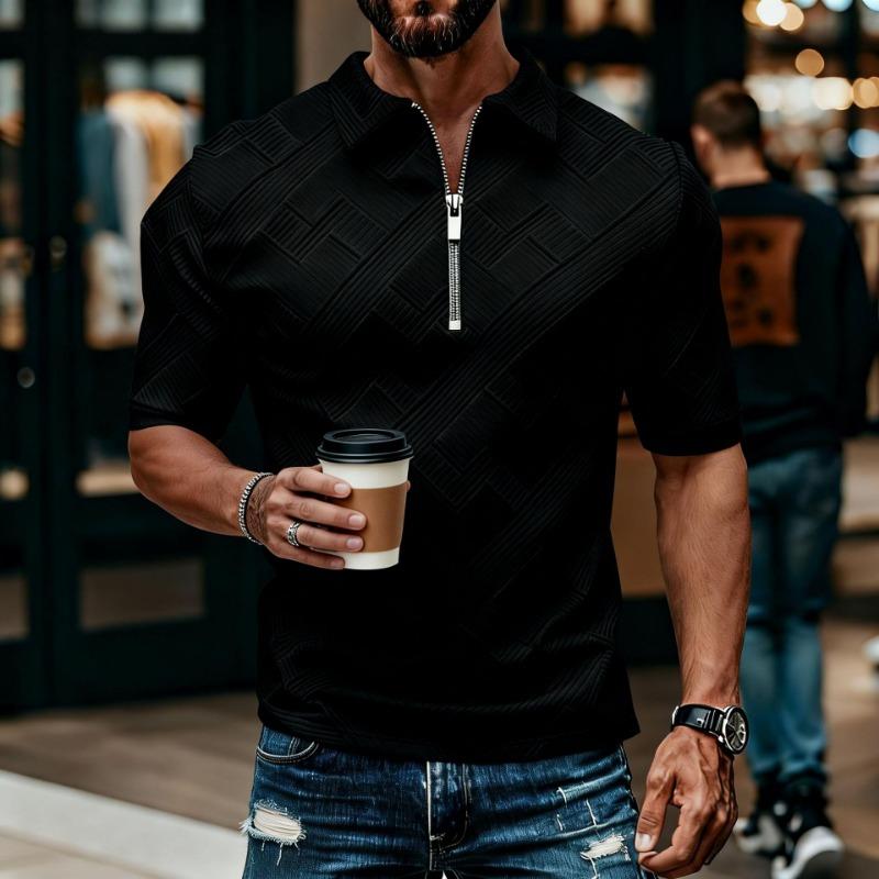 

Men s Jacquard Summer Personalized POLO Shirt Button Men s Casual Sports Lapel Shirt S чёрный