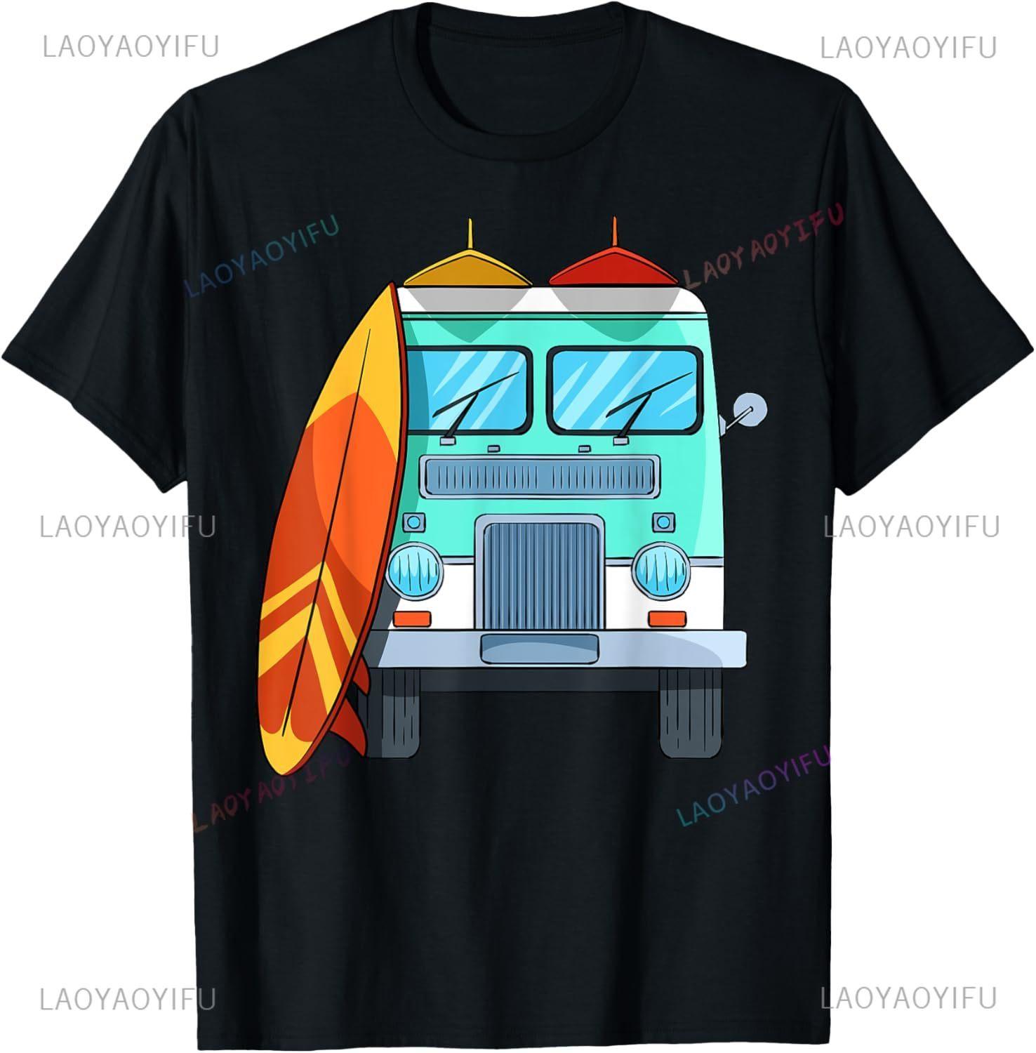 Серф Фургон Серфдоска Пальмы Серфинг Серфер Волны Лето Футболка С Пользовательским Графическим Принтом Мужская Одежда Camiseta S