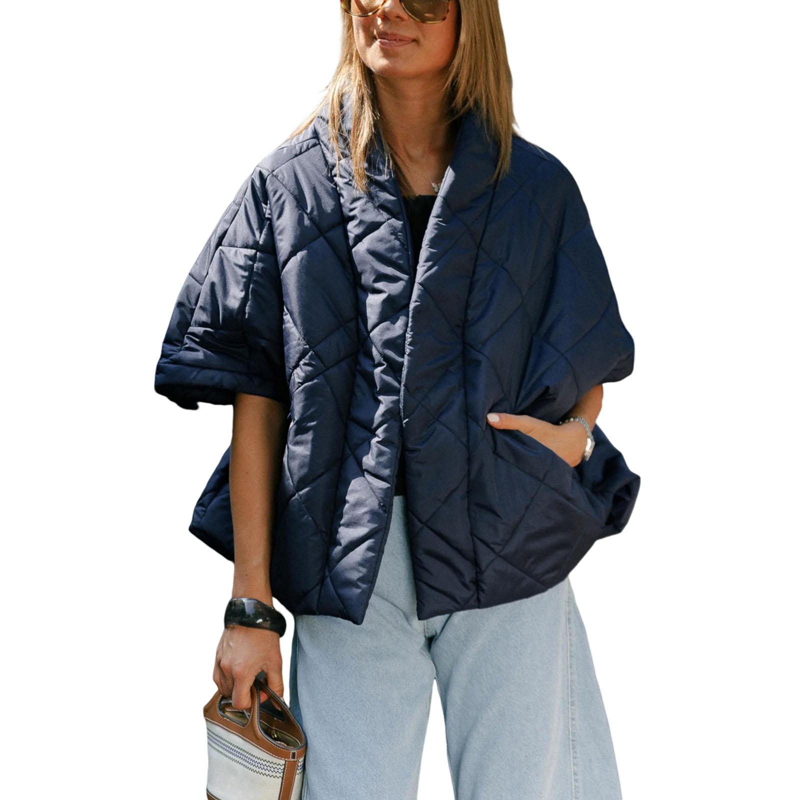 

Женская Повседневная Легкая Куртка-Пальто Оверсайз с Мягкой Подкладкой Теплая Стеганая Верхняя Одежда с Карманами S синий