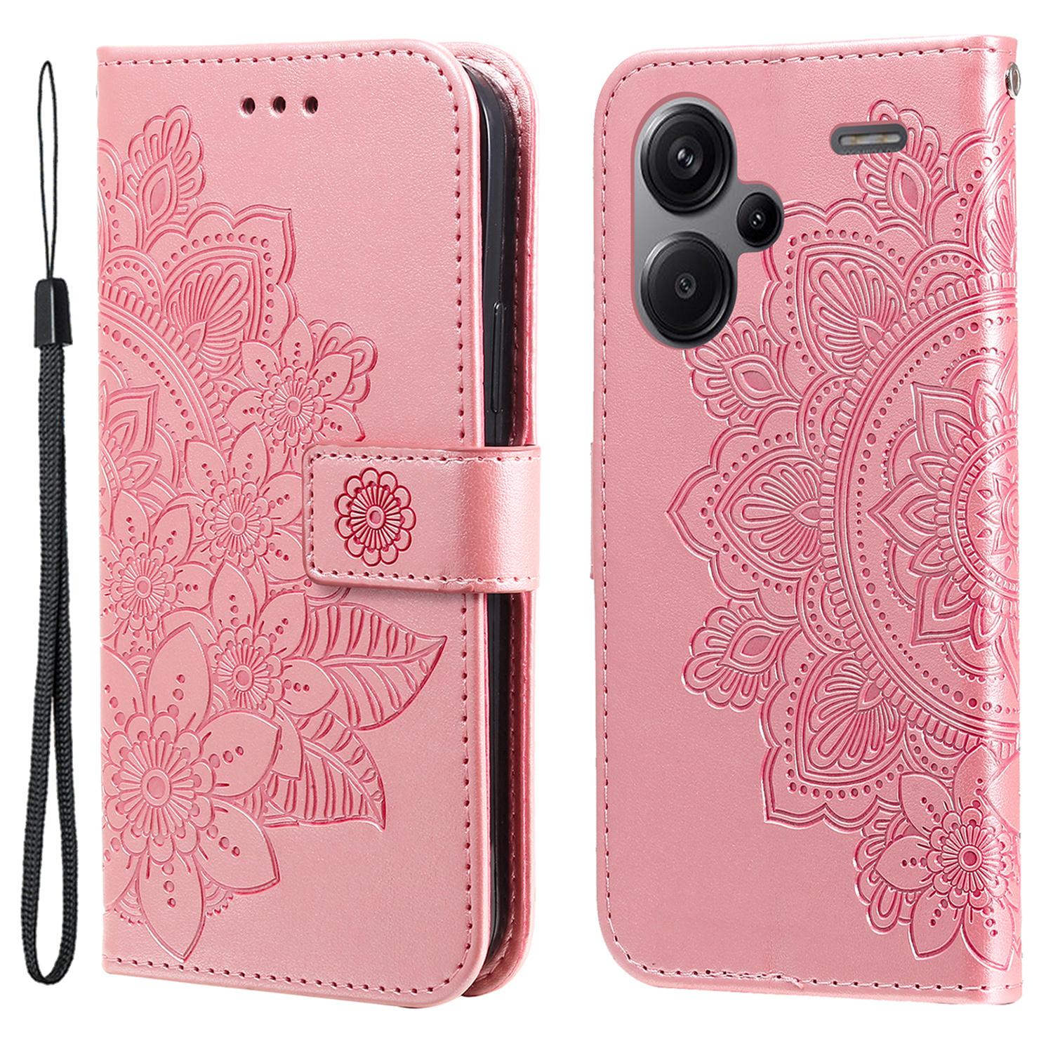 

For Xiaomi Redmi Note 13 Pro+ 5G Case Floral Pattern PU Leather Wallet Stand Phone Cover Pink
