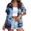 Damen Hawaii-Print Kurzarm Hemd mit Knöpfen, Lässiges Sommer Top