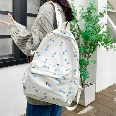 Korean Student School Backpack Floral White School Bags for Teenage Girls Cute Women's Backpack Brand Book Bag Nylon Rucksack