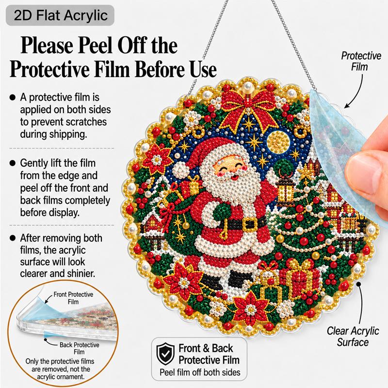 Christmas Acrylic Santa Town Pearl Painting Suncatcher, 9.72/7.76In, DIY Ornament, Xmas Home Tree Wall Decor & Craft Gift