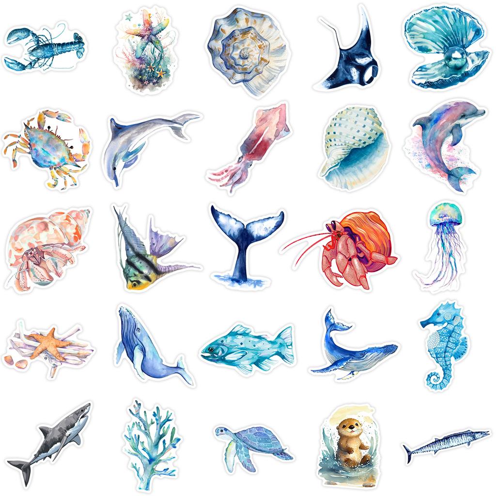 50Pcs Underwater World Graffiti Stickers Water Bottle Laptop Phone Bicycle Luggage Case Skateboard Children Adult Sticker