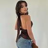 Top de satén para mujer con cuello halter, escote drapeado, sin mangas, elegante, para fiesta, casual