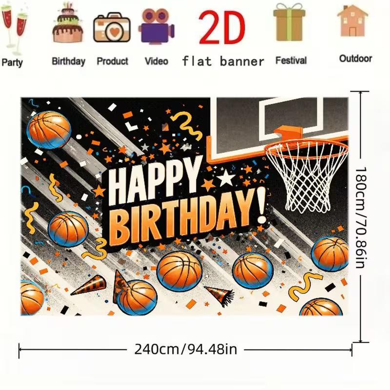 2D Cool Basketball Happy Birthday Backdrop for Teen Boys & Party Decoration