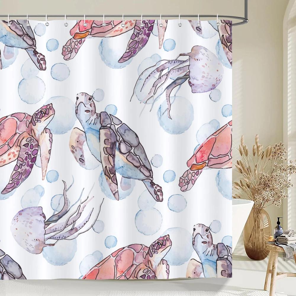 1 pack Cartoon turtle,dolphin,whale printing shower curtain partition bathroom curtain with hooks home decorative curtain